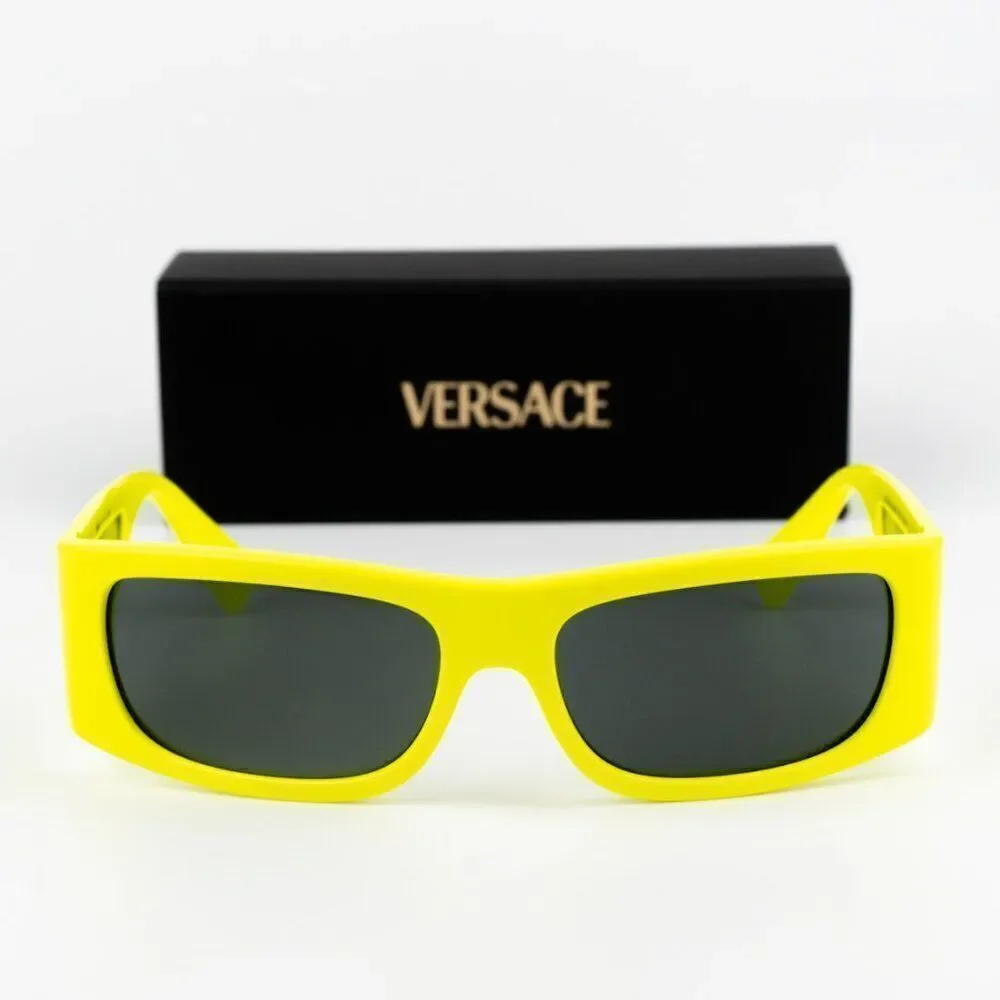 NEW Versace VE4482 544987 Yellow Fluo Dark Grey Rectangular Unisex Sunglasses